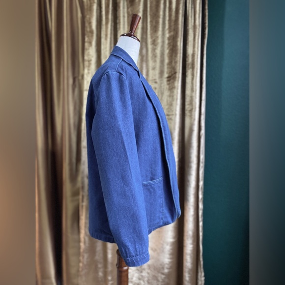 Vintage Denim Jean Jacket, 1970s, Solid Soft & Muted Blue, Big Pockets, S/M - Picture 9 of 12